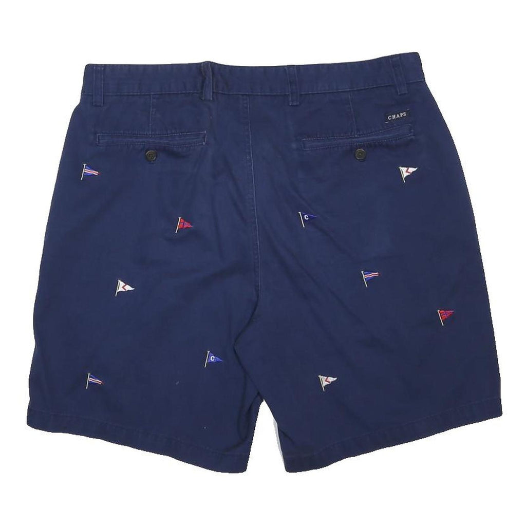 CHAPS Mens Shorts Blue Casual Cotton Blend L W36 Flag Embroidered Pattern