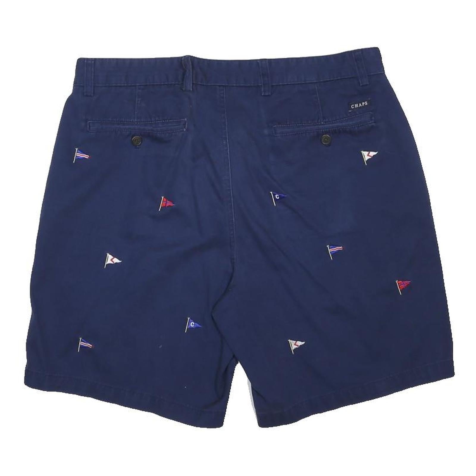 CHAPS Mens Shorts Blue Casual Cotton Blend L W36 Flag Embroidered Pattern