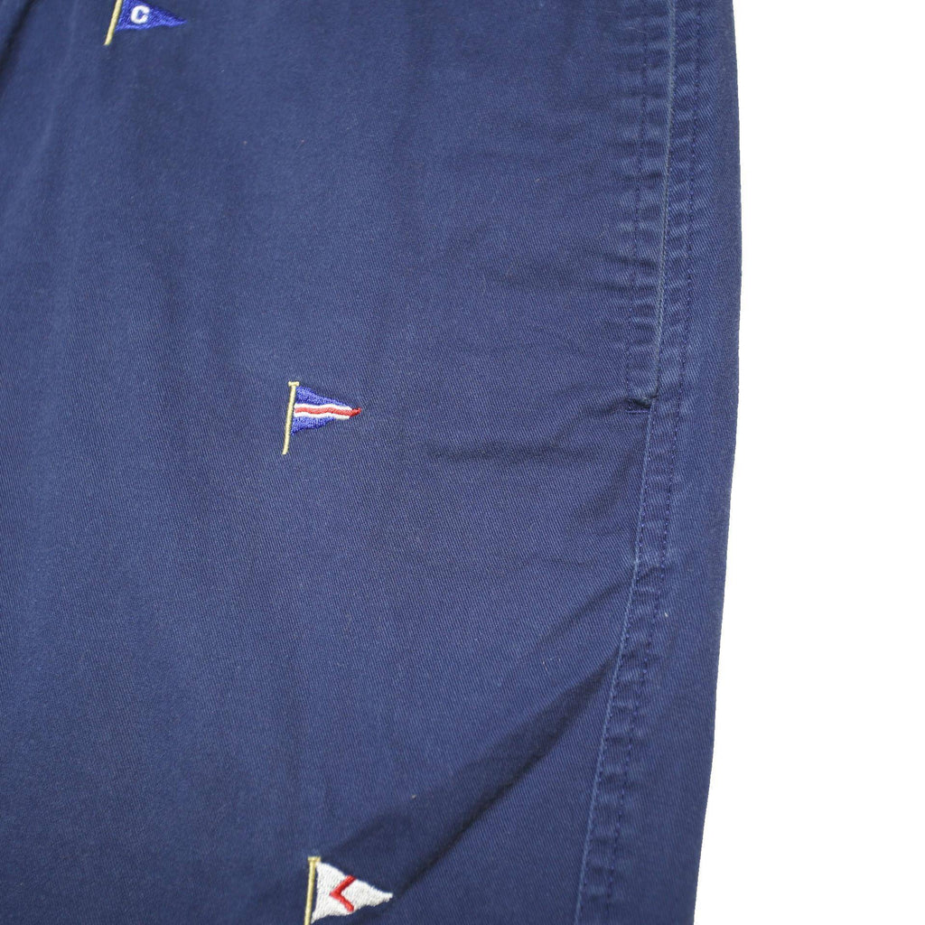 CHAPS Mens Shorts Blue Casual Cotton Blend L W36 Flag Embroidered Pattern