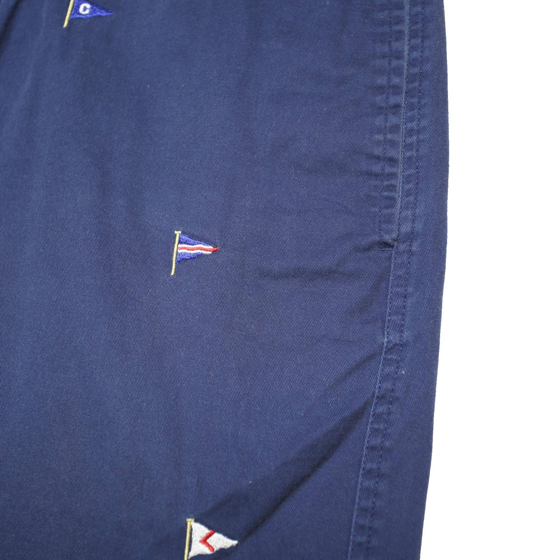 CHAPS Mens Shorts Blue Casual Cotton Blend L W36 Flag Embroidered Pattern