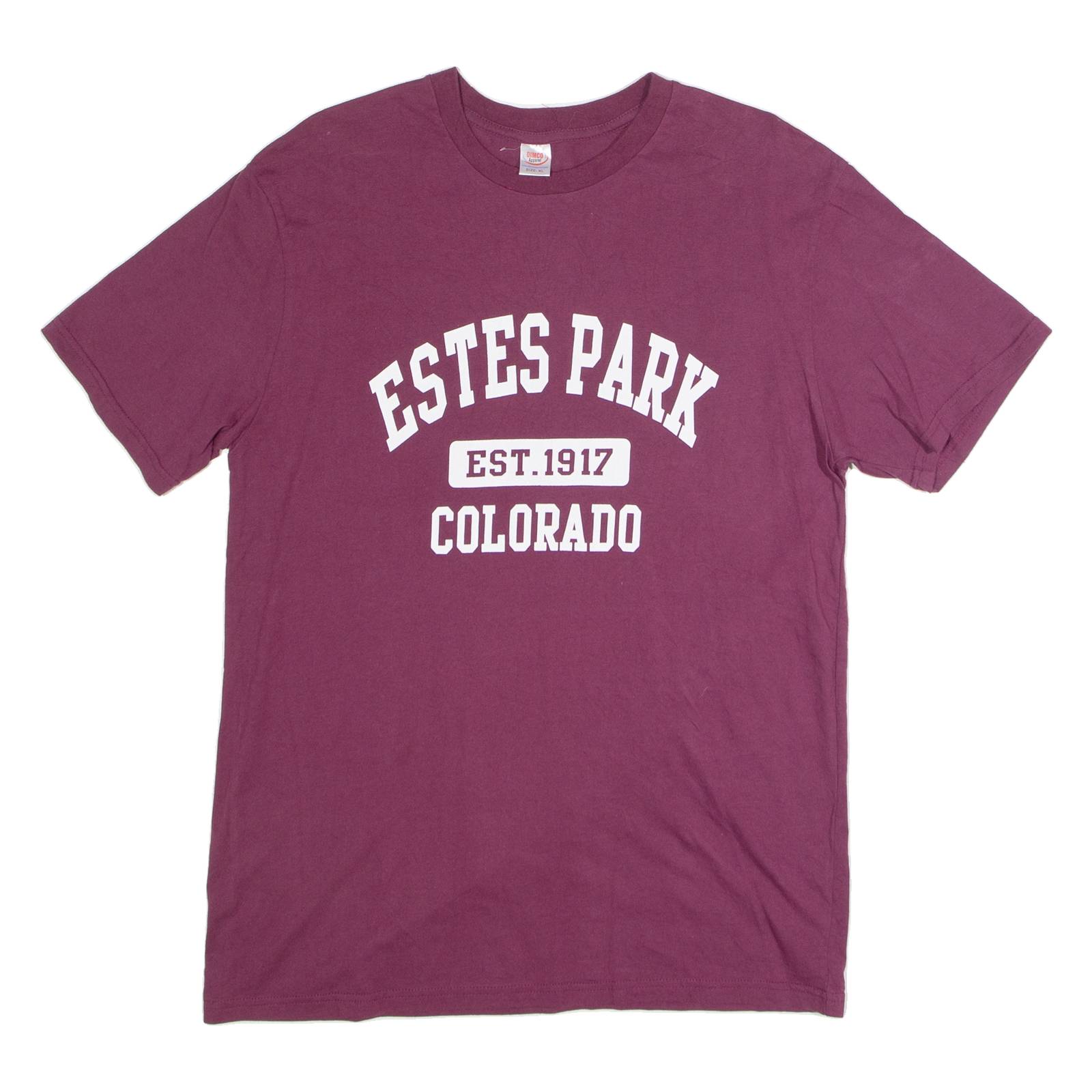 DIMCO APPAREL Estes Park Colorado Mens T-Shirt Maroon USA Crew Neck XL