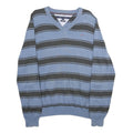 TOMMY HILFIGER Mens Blue & Grey Striped Pattern V-Neck Basic Knit Jumper L