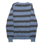 TOMMY HILFIGER Mens Blue & Grey Striped Pattern V-Neck Basic Knit Jumper L