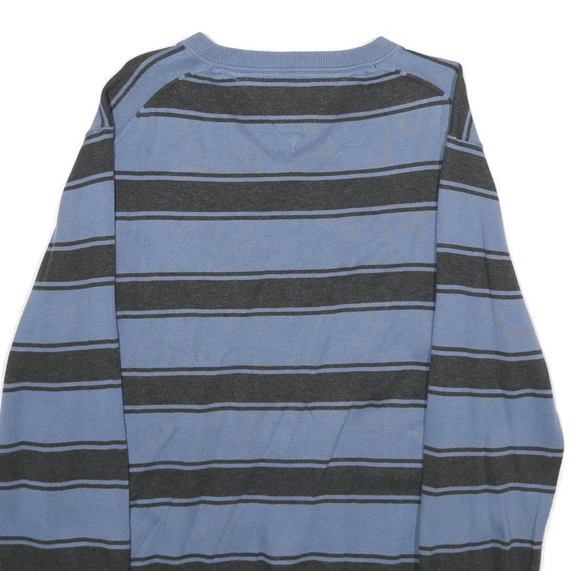 TOMMY HILFIGER Mens Blue & Grey Striped Pattern V-Neck Basic Knit Jumper L