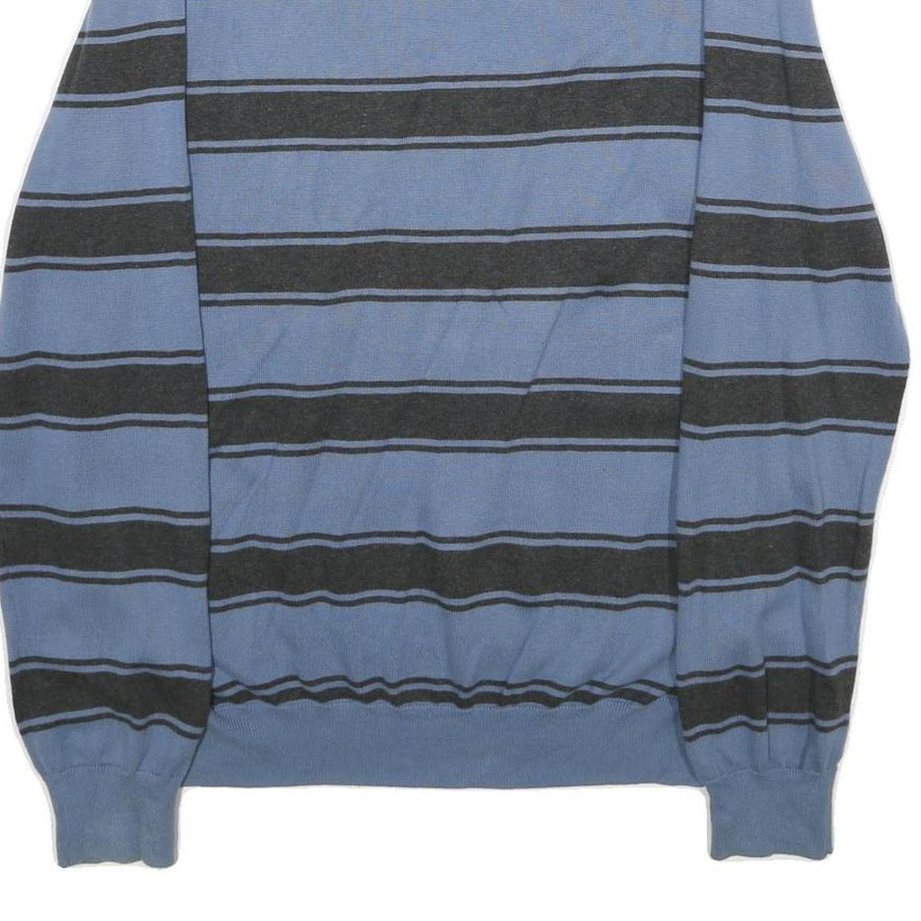TOMMY HILFIGER Mens Blue & Grey Striped Pattern V-Neck Basic Knit Jumper L