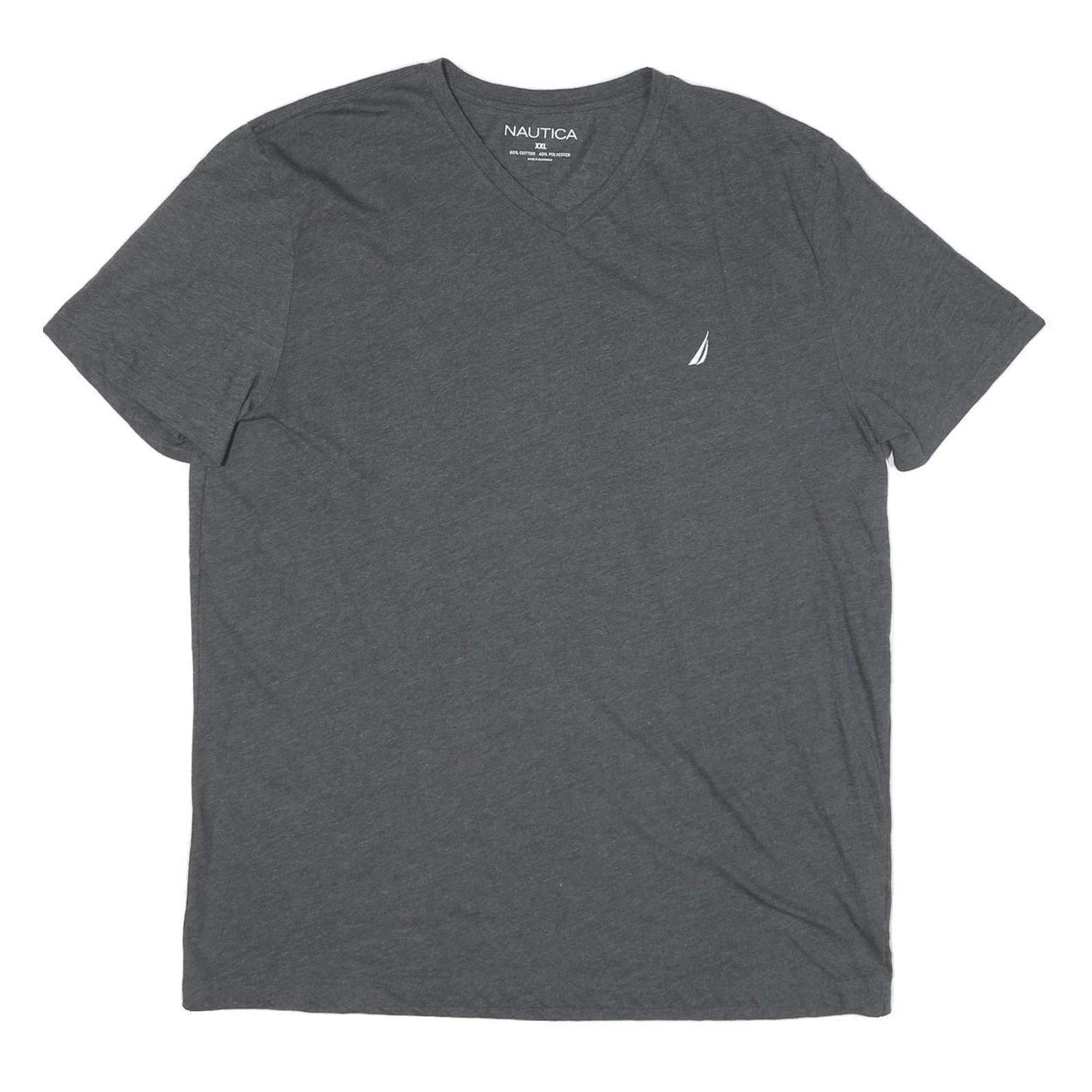 NAUTICA Mens Grey V-Neck T-Shirt 2XL Cotton Blend Casual Summer Wear