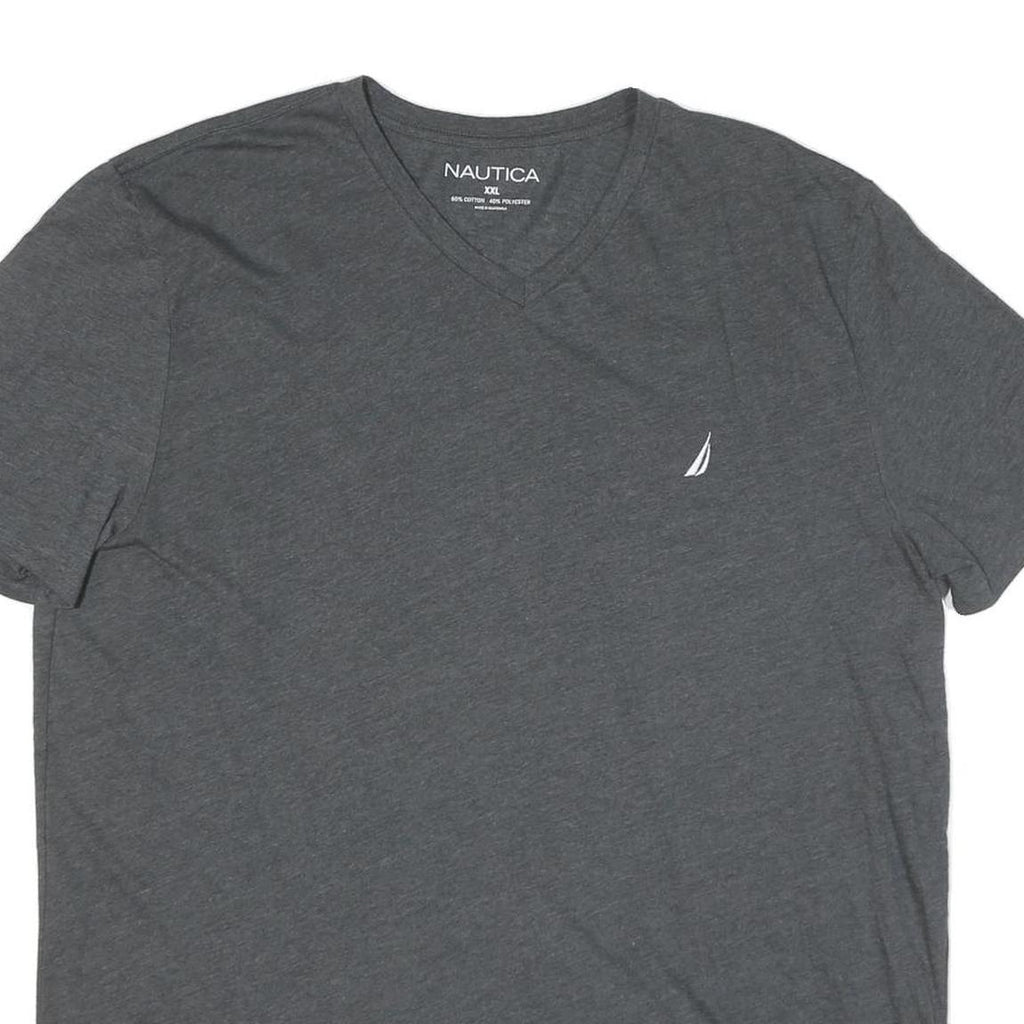 NAUTICA Mens Grey V-Neck T-Shirt 2XL Cotton Blend Casual Summer Wear