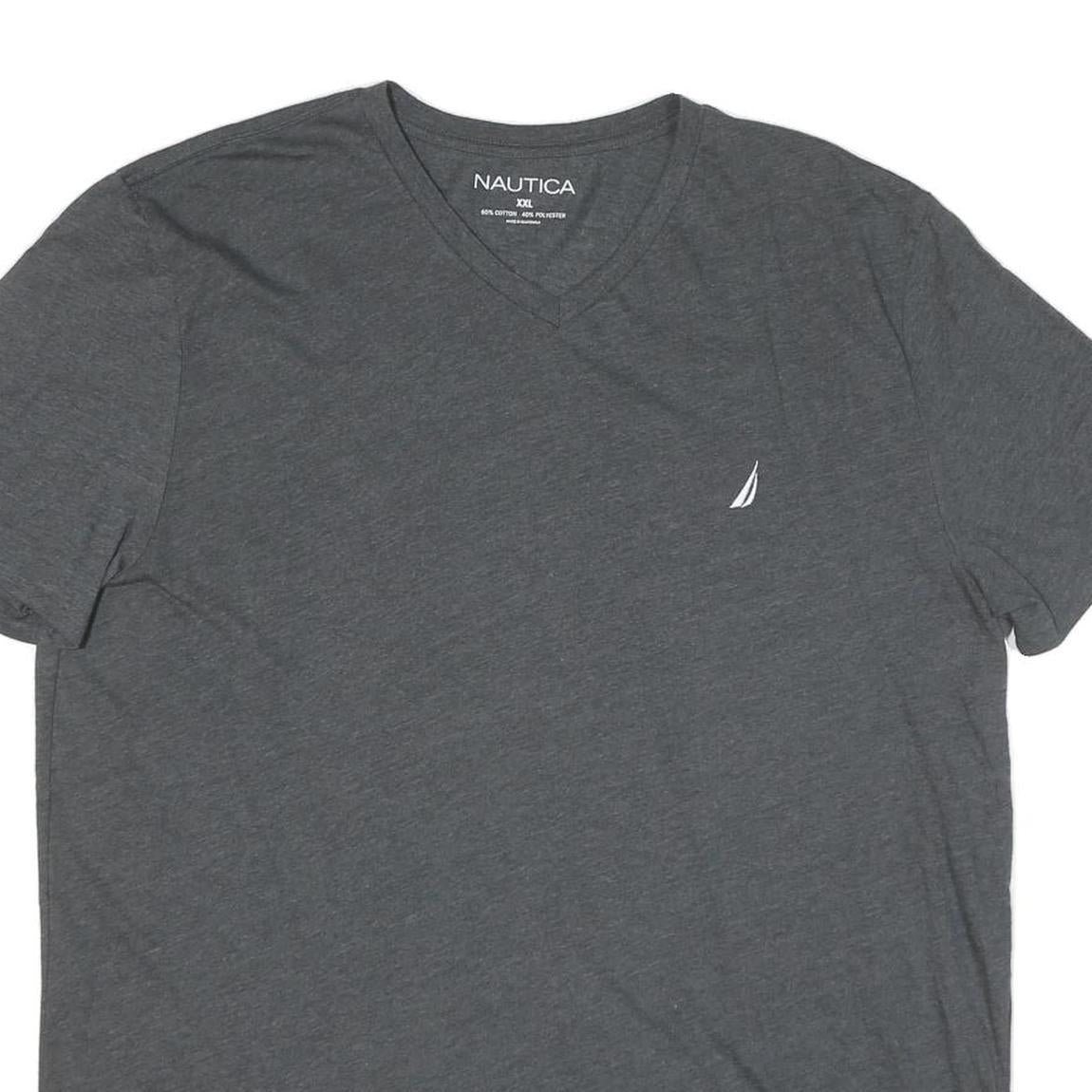 NAUTICA Mens Grey V-Neck T-Shirt 2XL Cotton Blend Casual Summer Wear