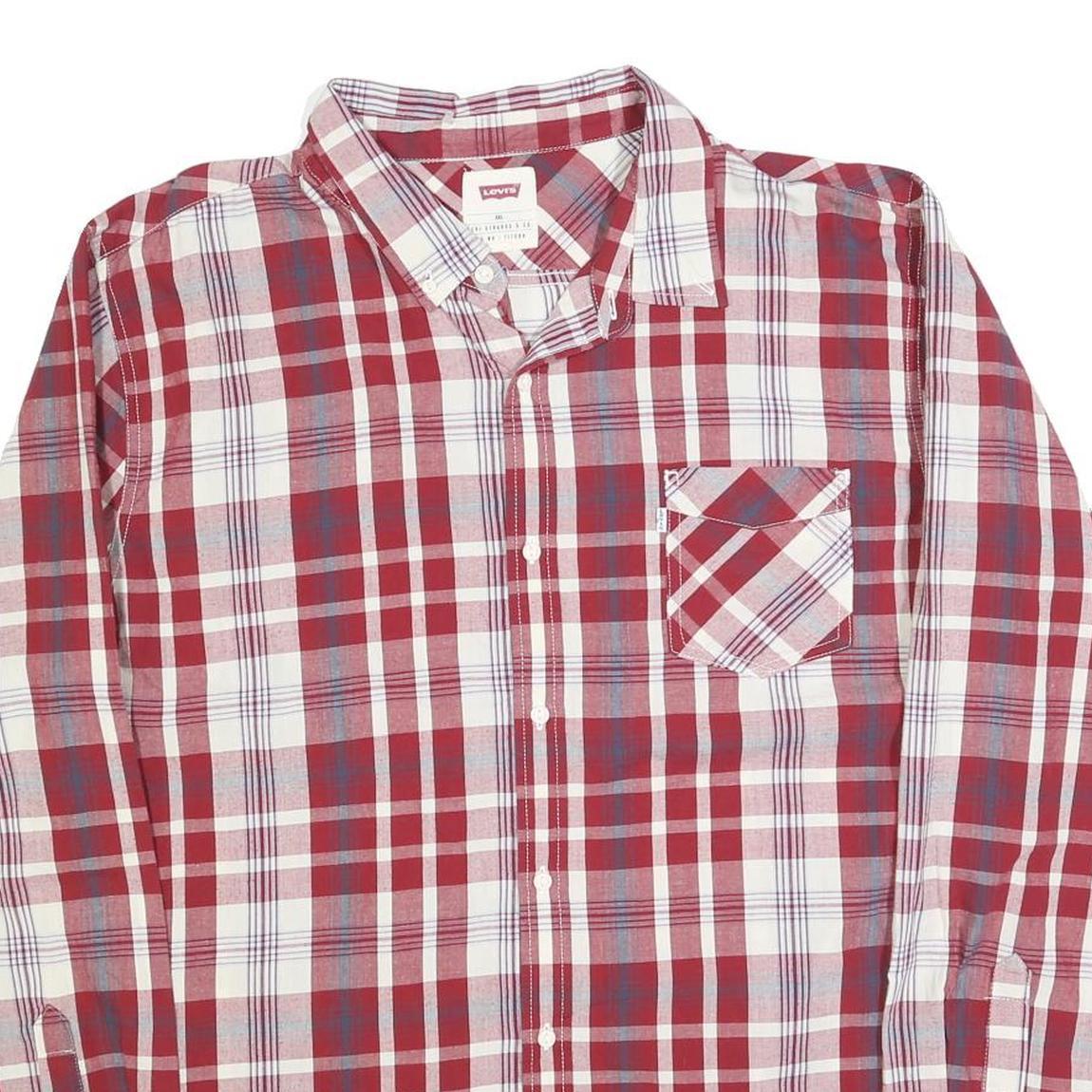 LEVI'S Mens Red & White Checked Shirt 2XL Cotton Blend Long Sleeve Casual
