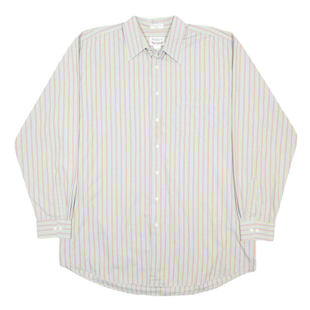 ROCHESTER Mens White & Pastel Stripe Shirt XL Cotton Button Down Slim Fit