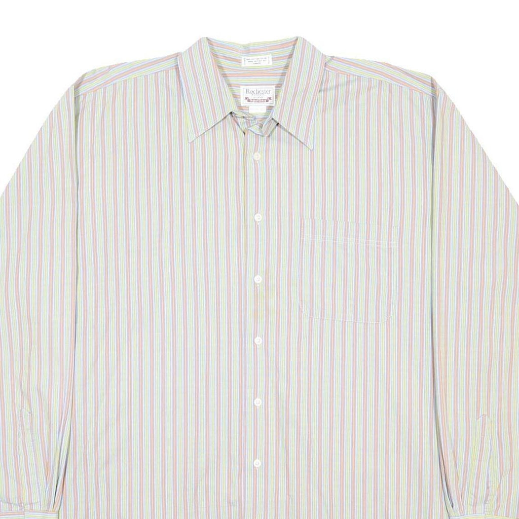 ROCHESTER Mens White & Pastel Stripe Shirt XL Cotton Button Down Slim Fit