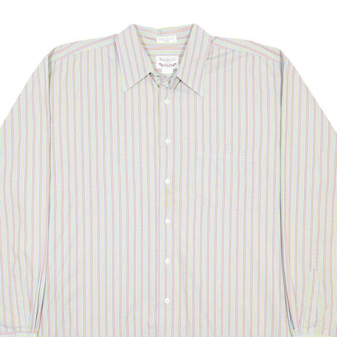 ROCHESTER Mens White & Pastel Stripe Shirt XL Cotton Button Down Slim Fit