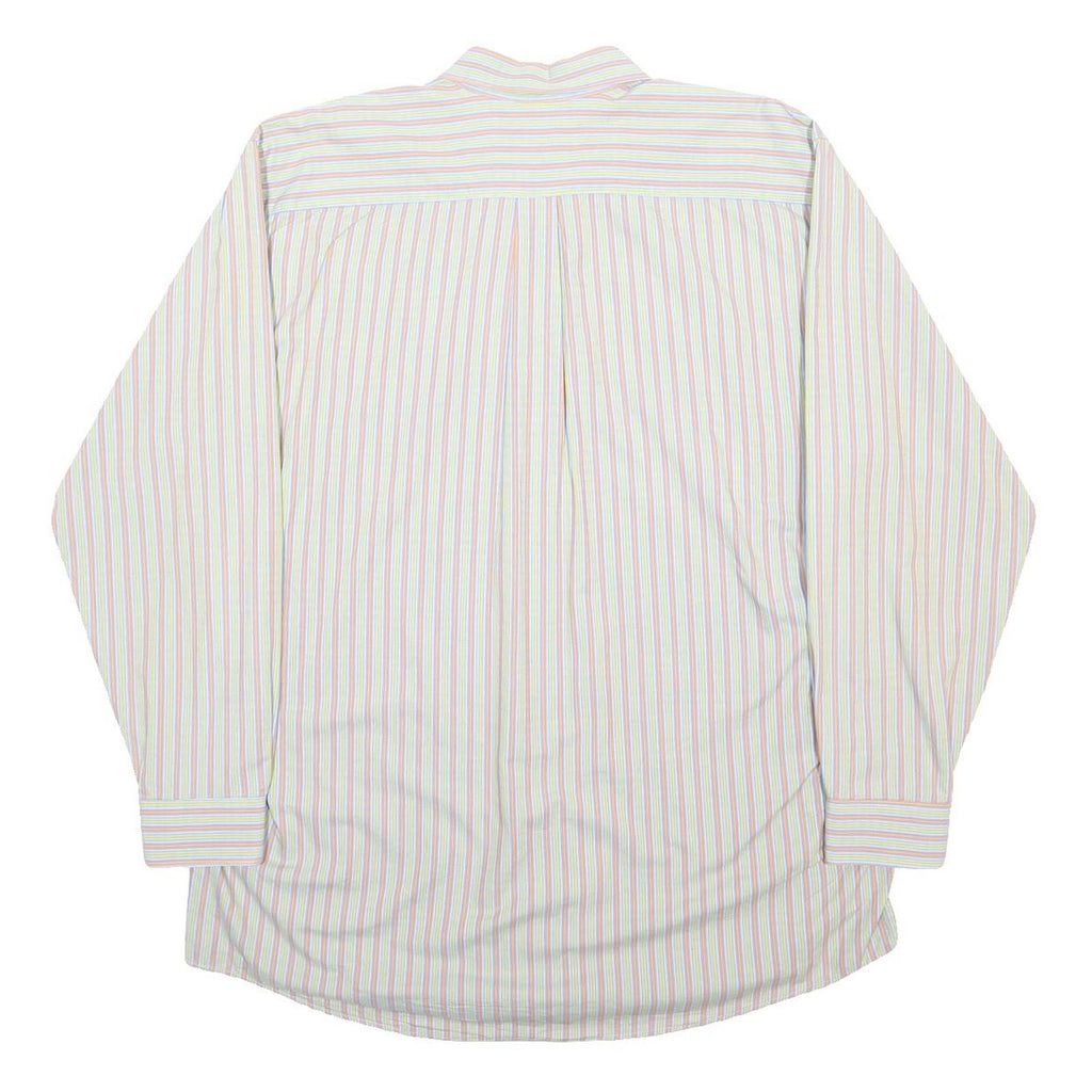 ROCHESTER Mens White & Pastel Stripe Shirt XL Cotton Button Down Slim Fit