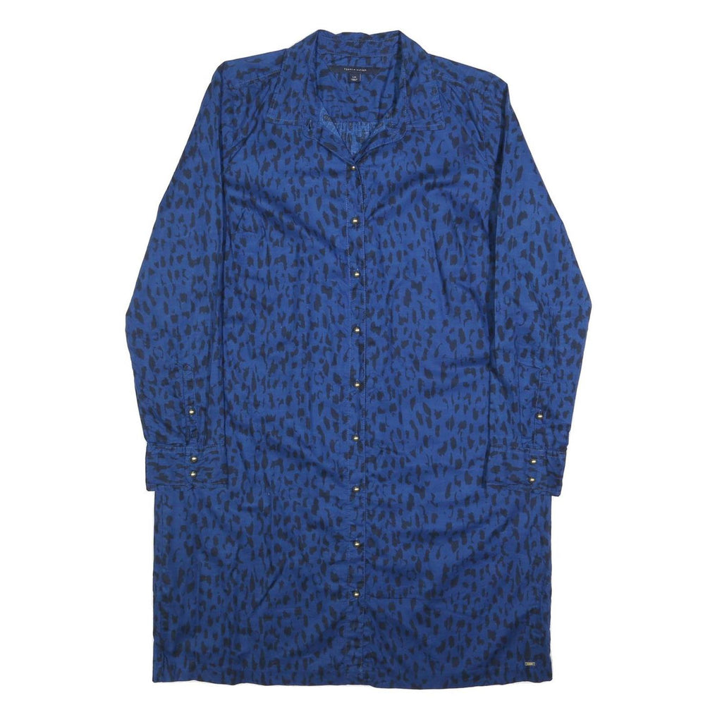 TOMMY HILFIGER Womens Blue & Black Animal Print Shirt Dress Cotton Long Sleeve L