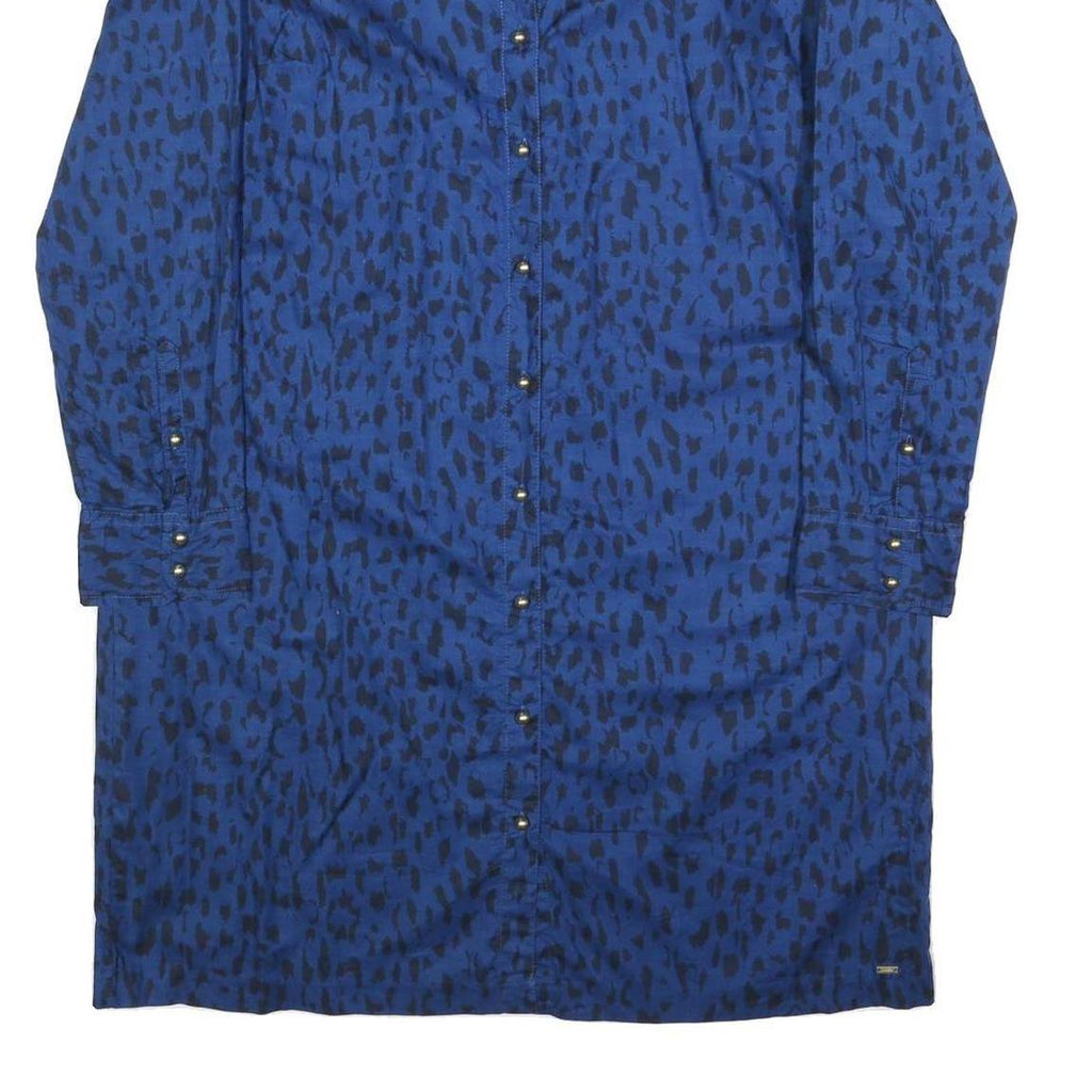 TOMMY HILFIGER Womens Blue & Black Animal Print Shirt Dress Cotton Long Sleeve L