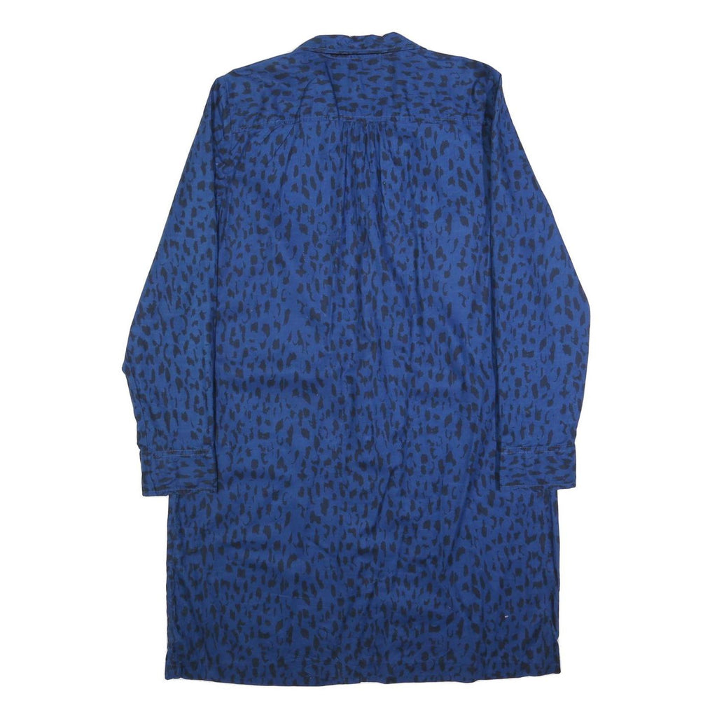 TOMMY HILFIGER Womens Blue & Black Animal Print Shirt Dress Cotton Long Sleeve L