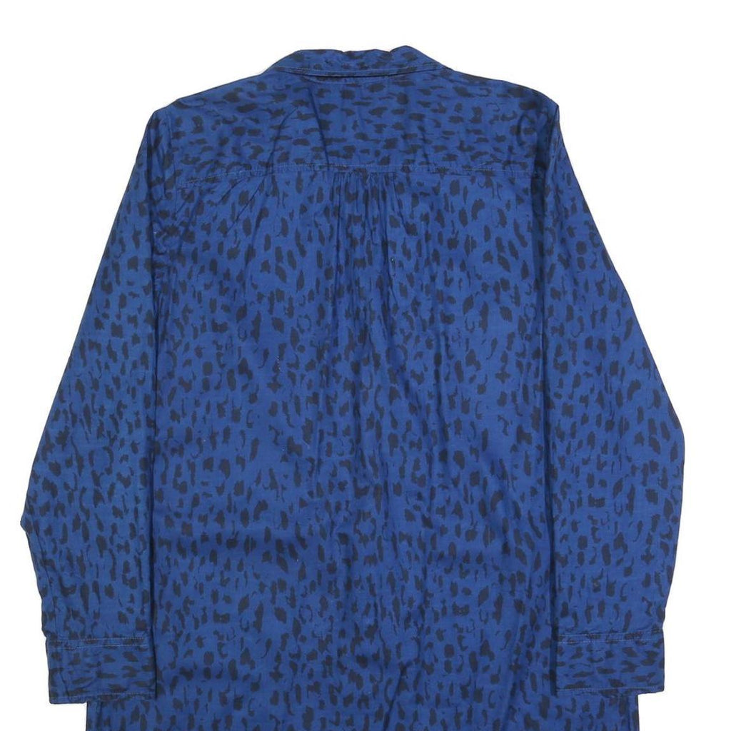TOMMY HILFIGER Womens Blue & Black Animal Print Shirt Dress Cotton Long Sleeve L