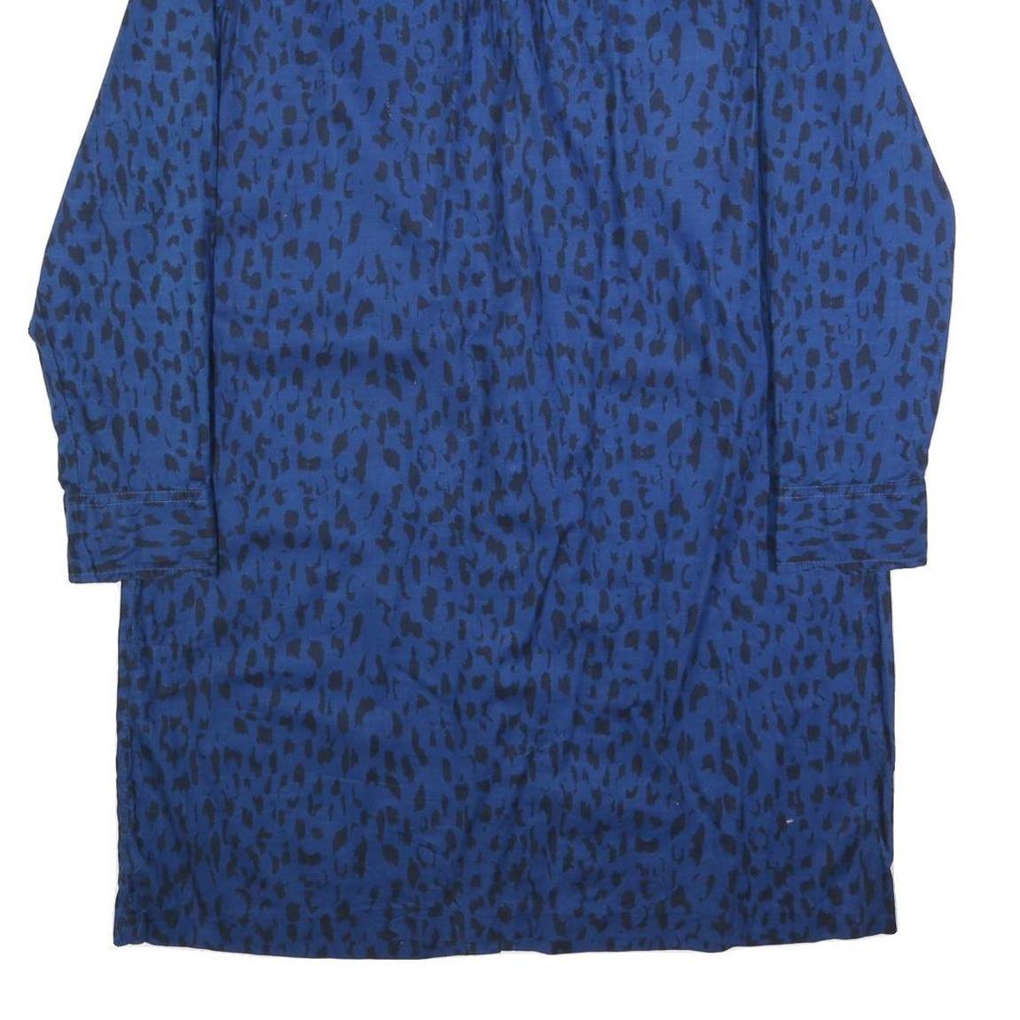 TOMMY HILFIGER Womens Blue & Black Animal Print Shirt Dress Cotton Long Sleeve L
