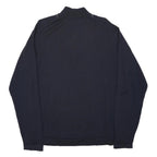 Mens Navy Blue Argyle Patterned Cotton Blend Pullover Jumper L Zip Neck
