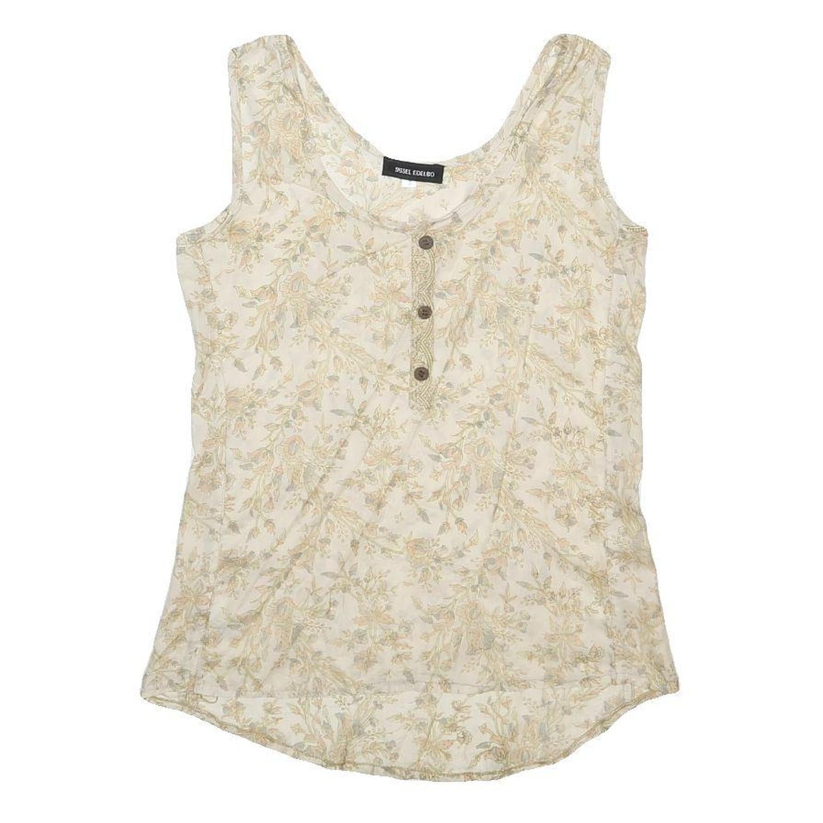 SISSEL EDELBO Womens Cream Floral Printed Sleeveless Scoop Neck Top S Silk Blend