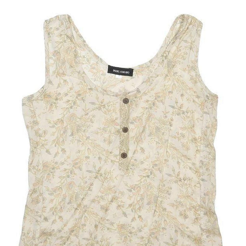 SISSEL EDELBO Womens Cream Floral Printed Sleeveless Scoop Neck Top S Silk Blend