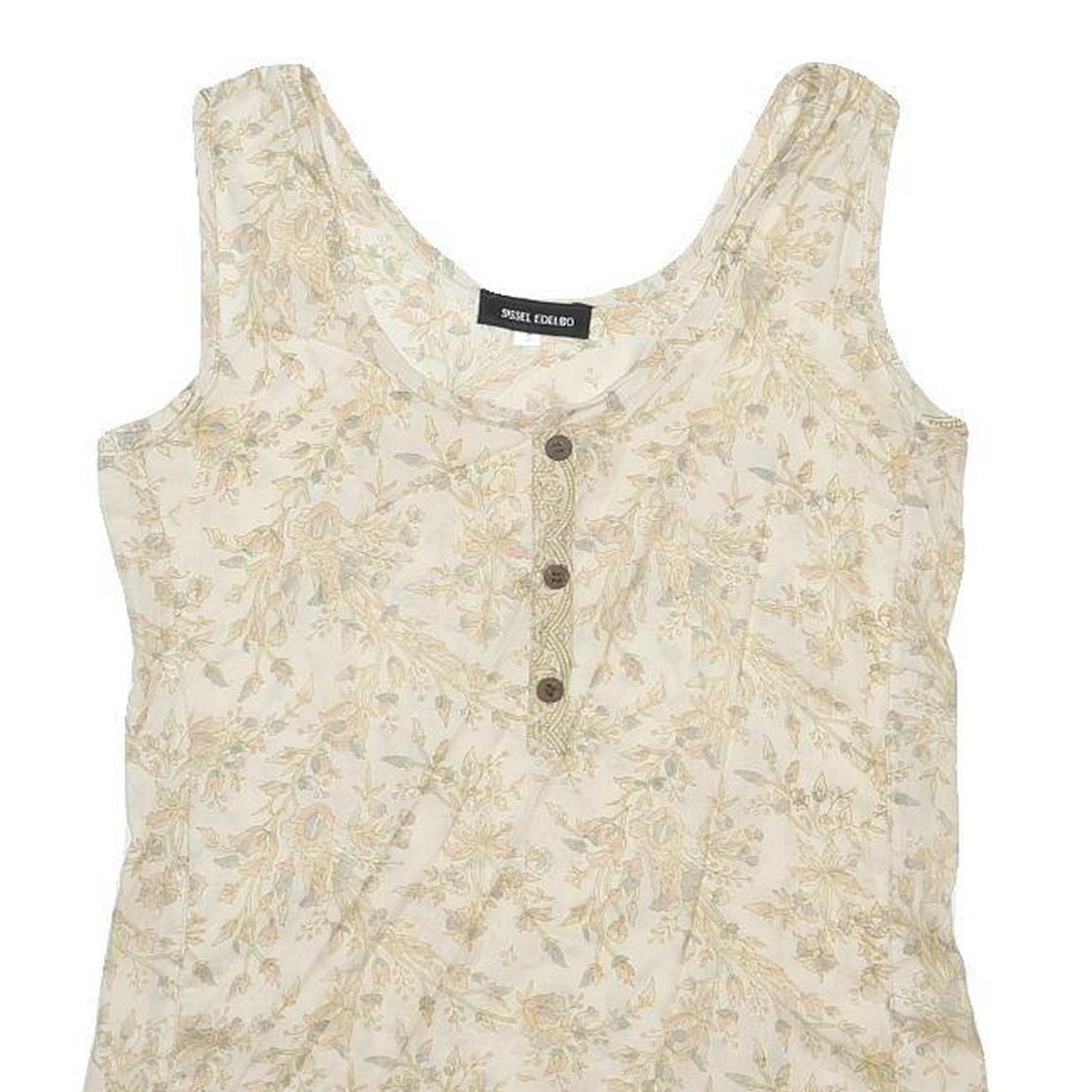 SISSEL EDELBO Womens Cream Floral Printed Sleeveless Scoop Neck Top S Silk Blend