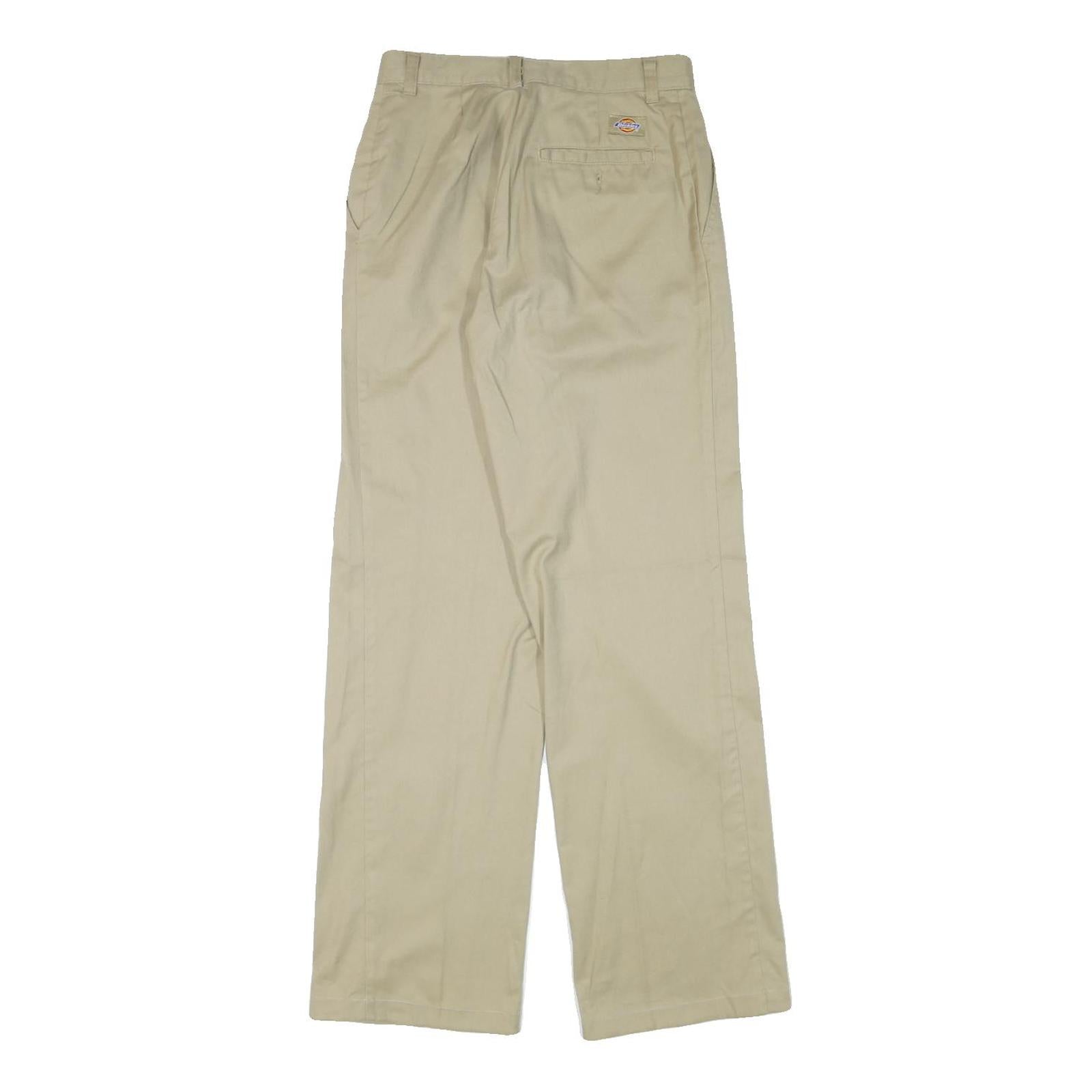 DICKIES Womens Relaxed Beige Cotton Blend Trousers W26 L31 Zip Closure