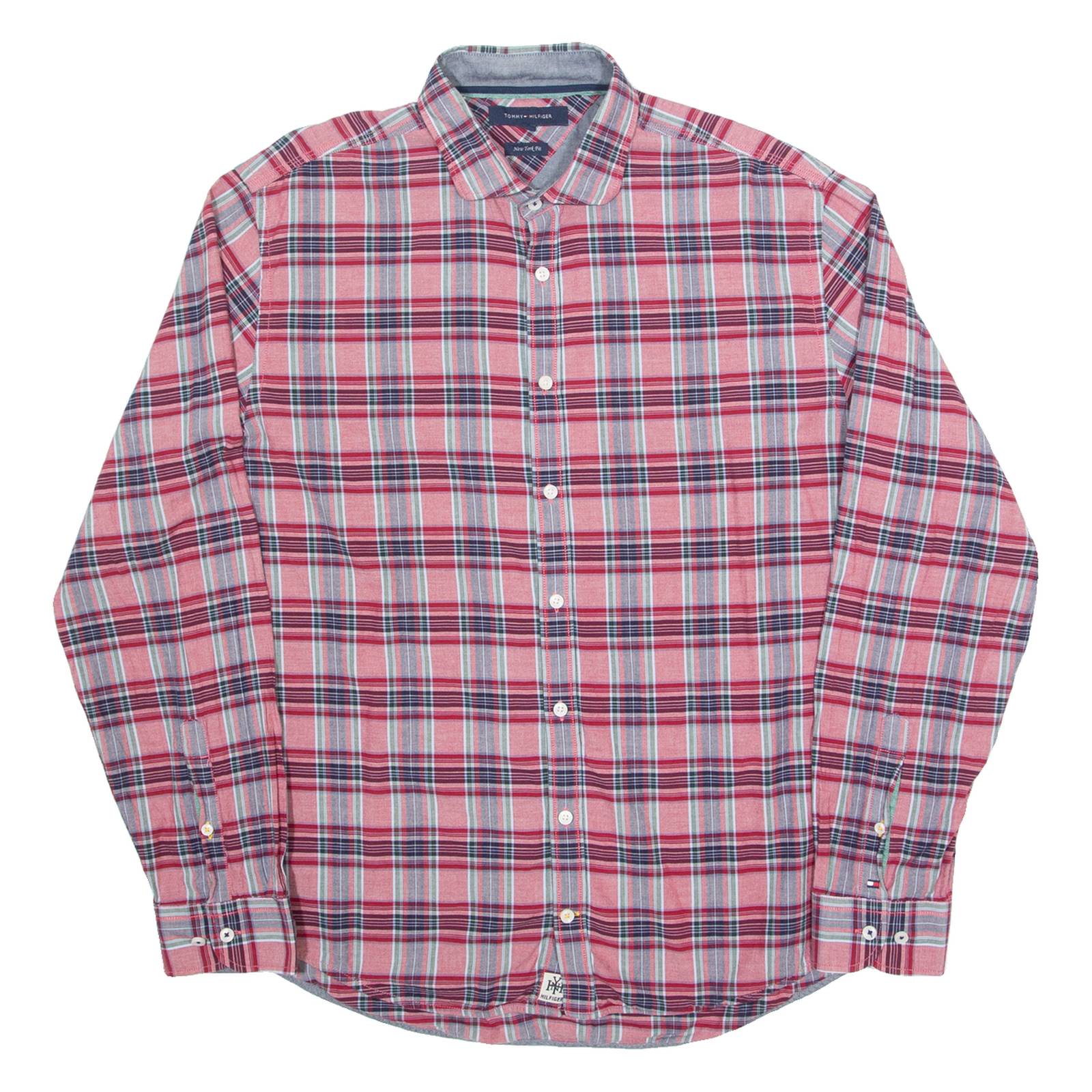 TOMMY HILFIGER New York Fit Mens Shirt Red Check Long Sleeve M