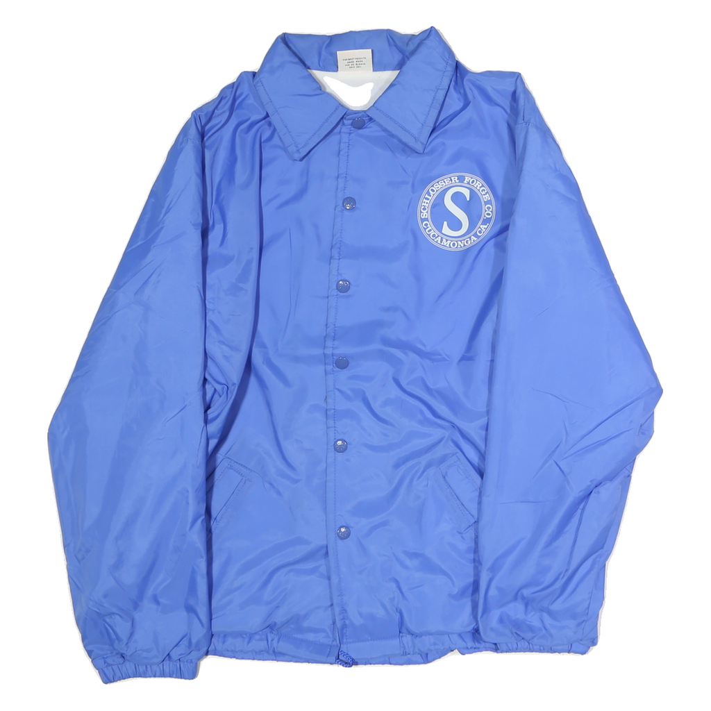 BIRDIE Mens Blue Polyester Blend Button Jacket M Lightweight Retro Logo Print