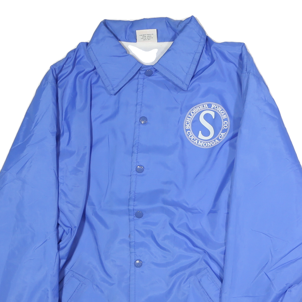 BIRDIE Mens Blue Polyester Blend Button Jacket M Lightweight Retro Logo Print