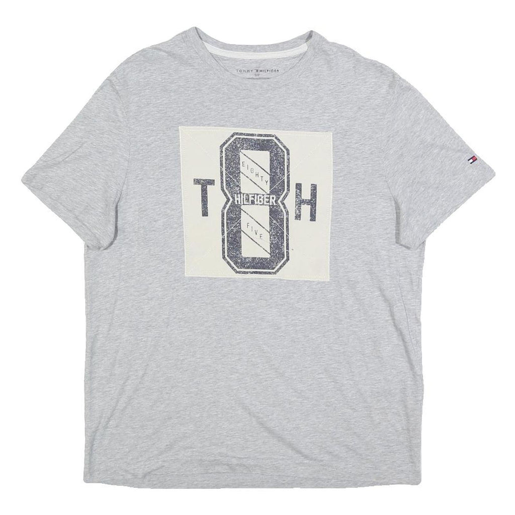 TOMMY HILFIGER Womens Grey Graphic T-Shirt S Short Sleeve Crew Neck Cotton Blend