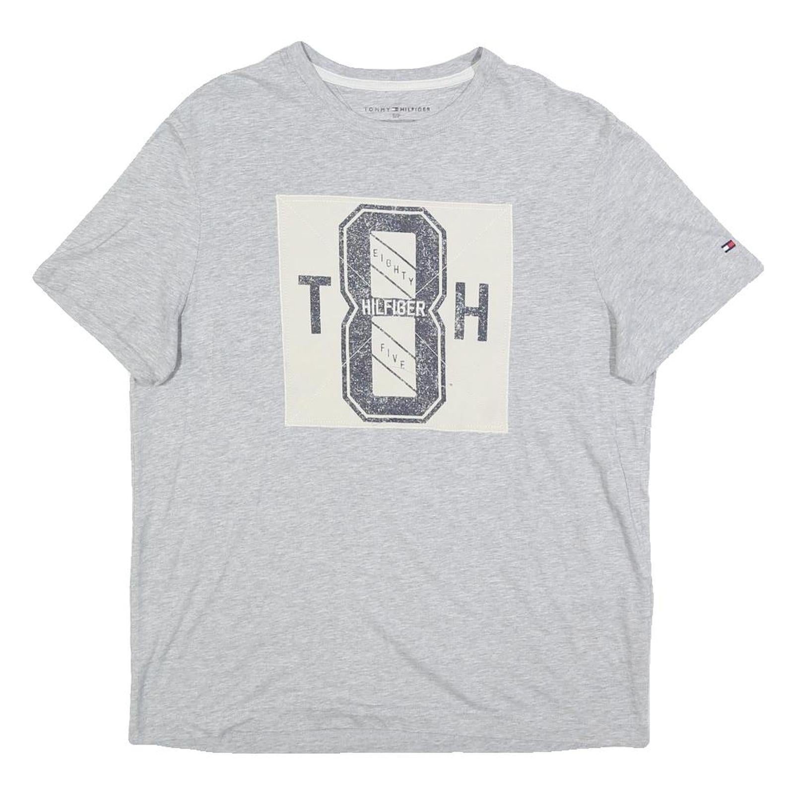 TOMMY HILFIGER Womens Grey Graphic T-Shirt S Short Sleeve Crew Neck Cotton Blend