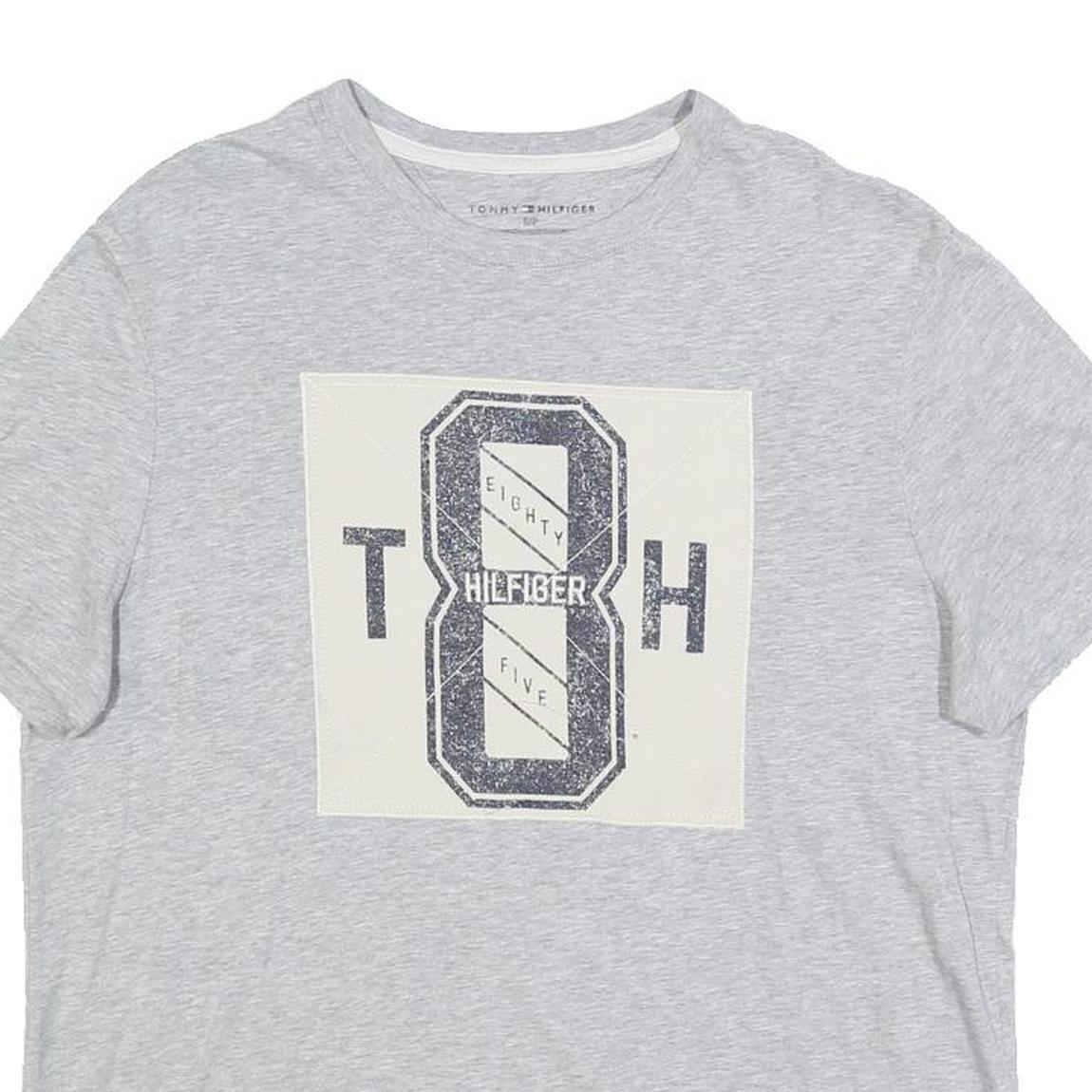 TOMMY HILFIGER Womens Grey Graphic T-Shirt S Short Sleeve Crew Neck Cotton Blend