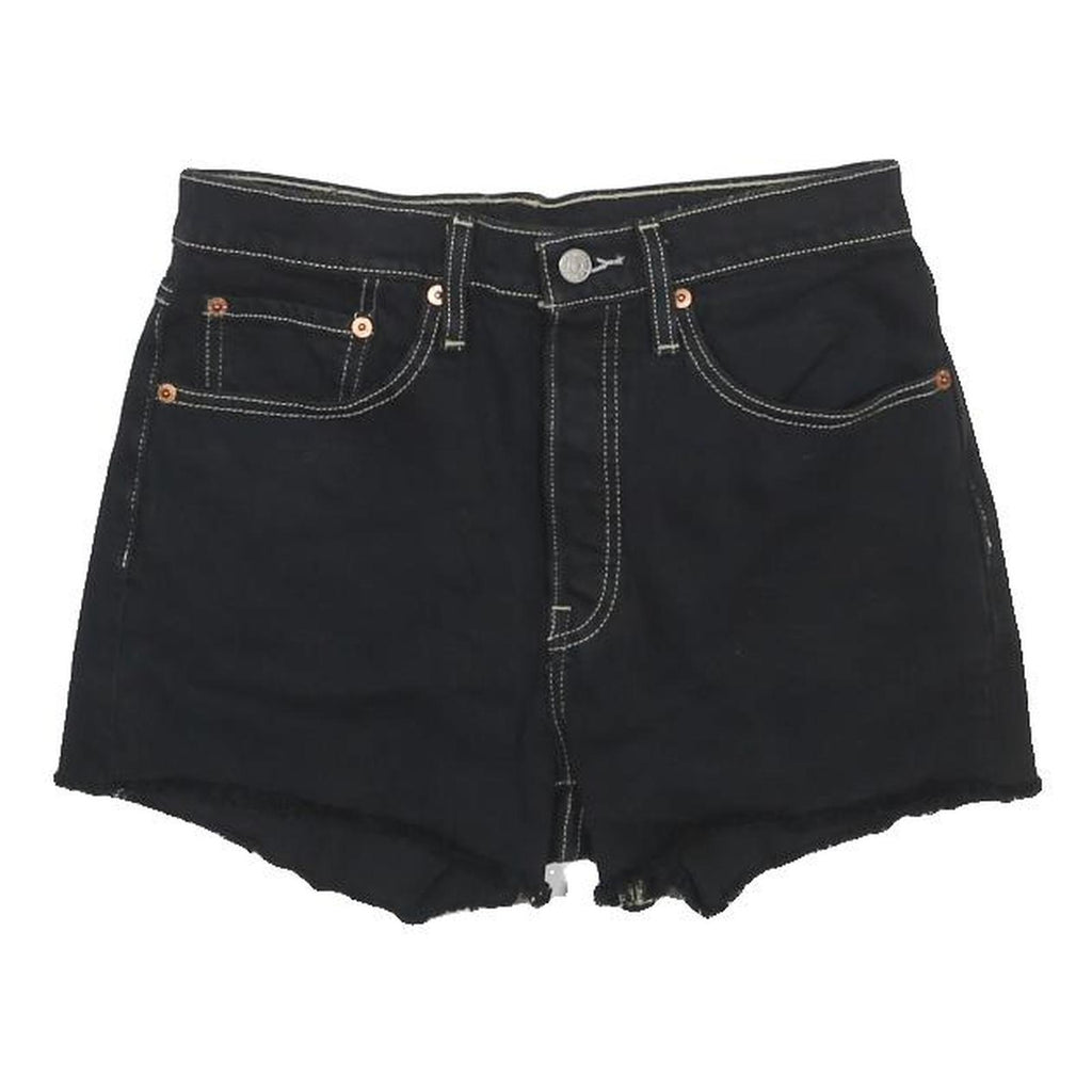 LEVI'S Womens Black Denim Casual Shorts S W26 High Waist Frayed Hem