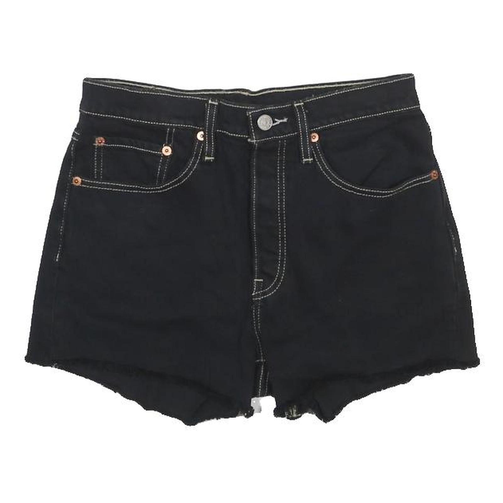 LEVI'S Womens Black Denim Casual Shorts S W26 High Waist Frayed Hem
