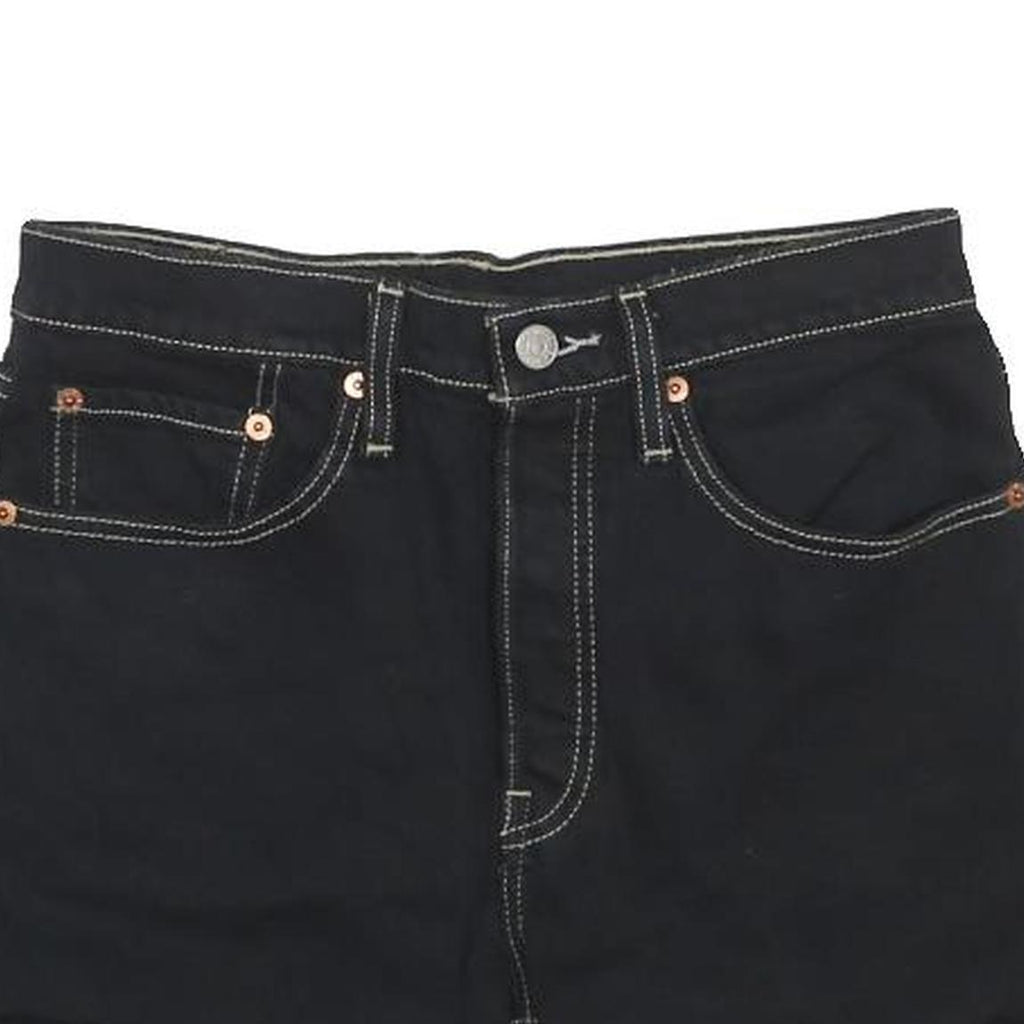 LEVI'S Womens Black Denim Casual Shorts S W26 High Waist Frayed Hem