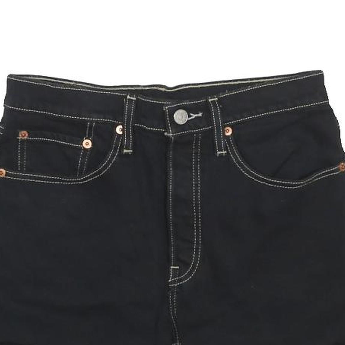 LEVI'S Womens Black Denim Casual Shorts S W26 High Waist Frayed Hem