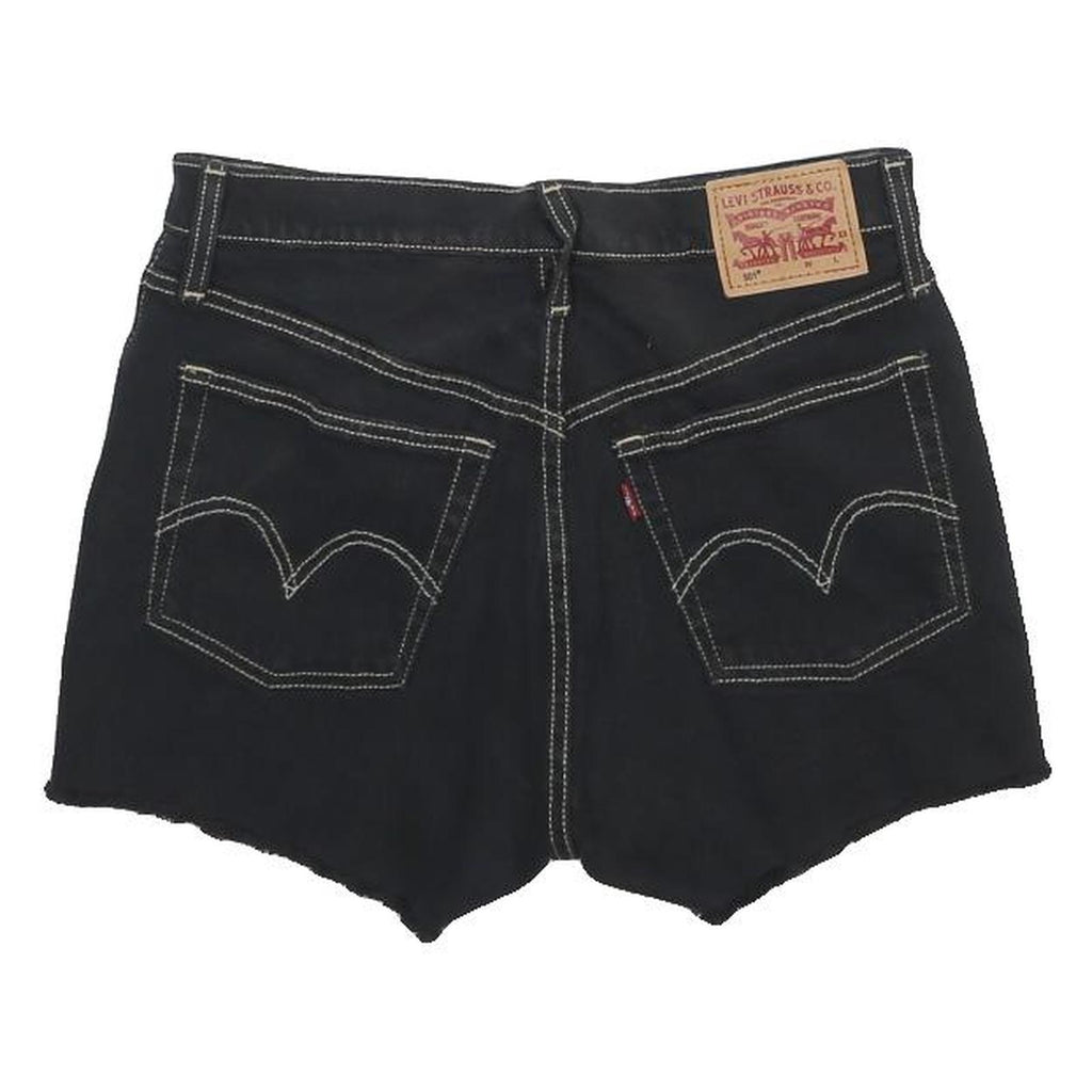 LEVI'S Womens Black Denim Casual Shorts S W26 High Waist Frayed Hem