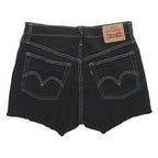 LEVI'S Womens Black Denim Casual Shorts S W26 High Waist Frayed Hem
