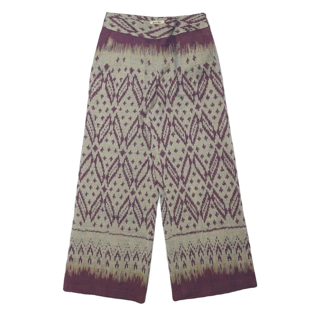 Womens Cotton Blend Beige & Purple Relaxed Wide-Leg Trousers W27 L26 Patterned