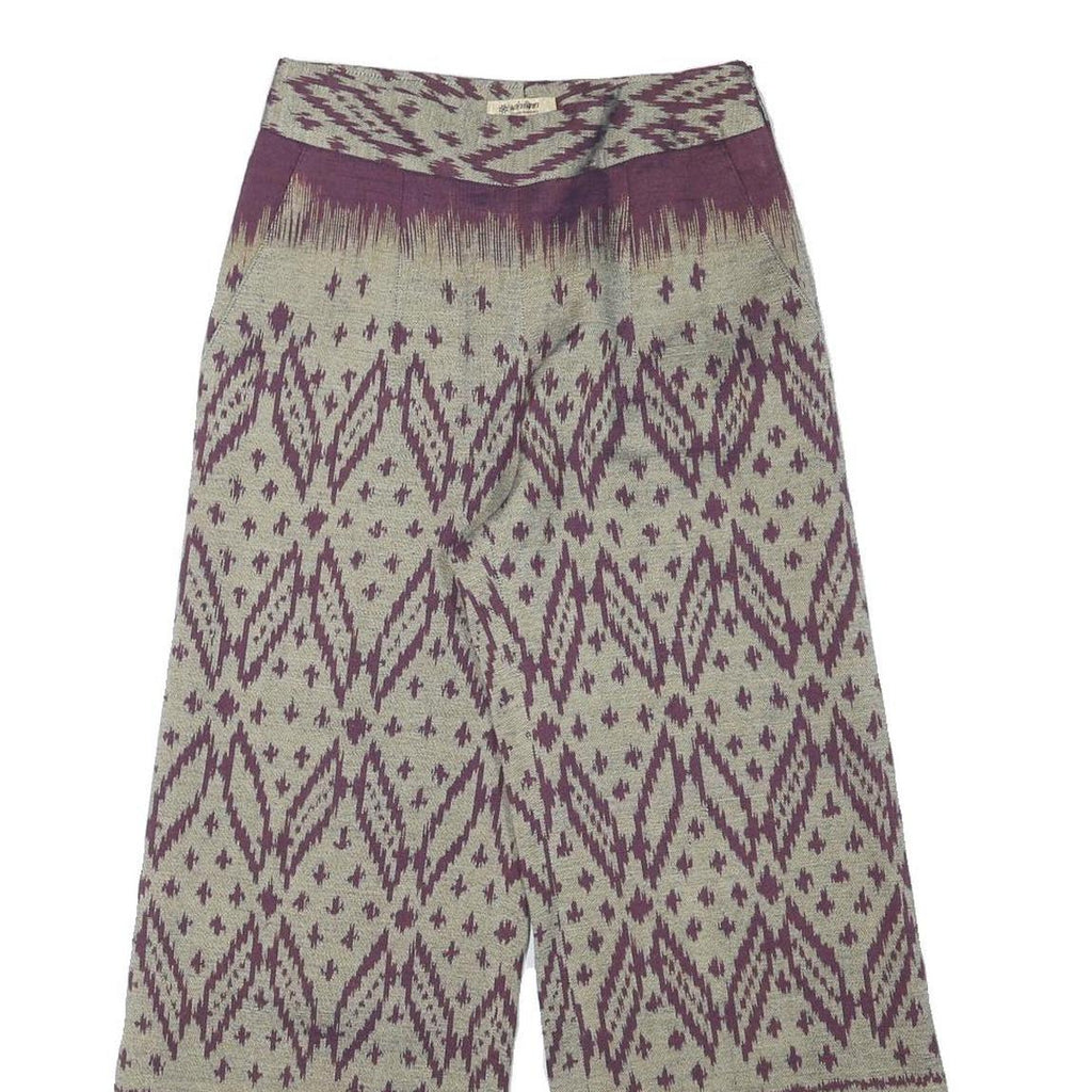 Womens Cotton Blend Beige & Purple Relaxed Wide-Leg Trousers W27 L26 Patterned