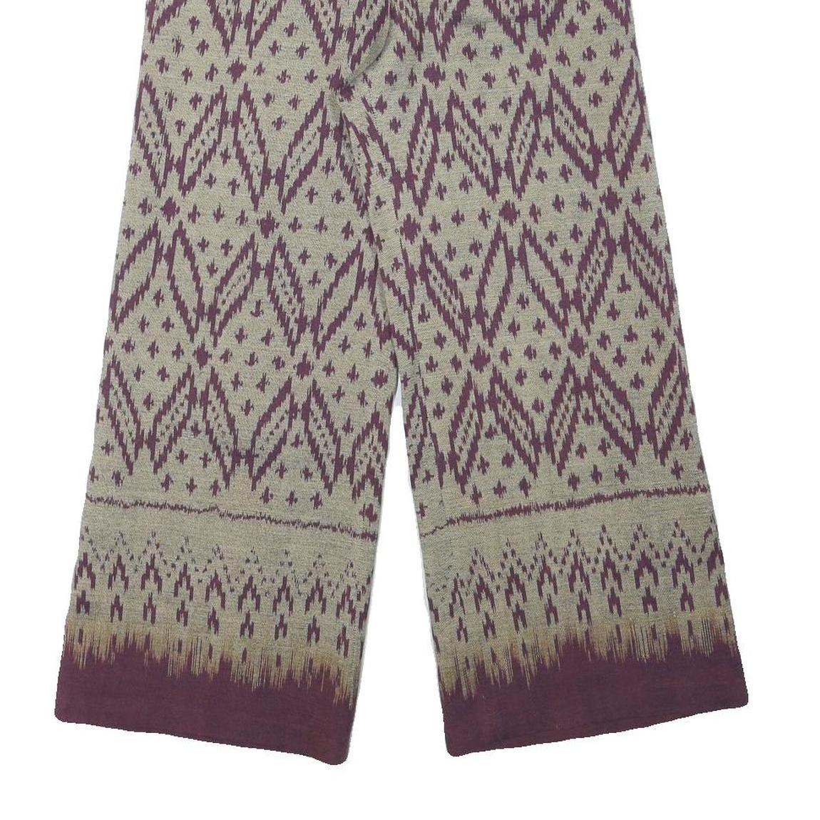 Womens Cotton Blend Beige & Purple Relaxed Wide-Leg Trousers W27 L26 Patterned