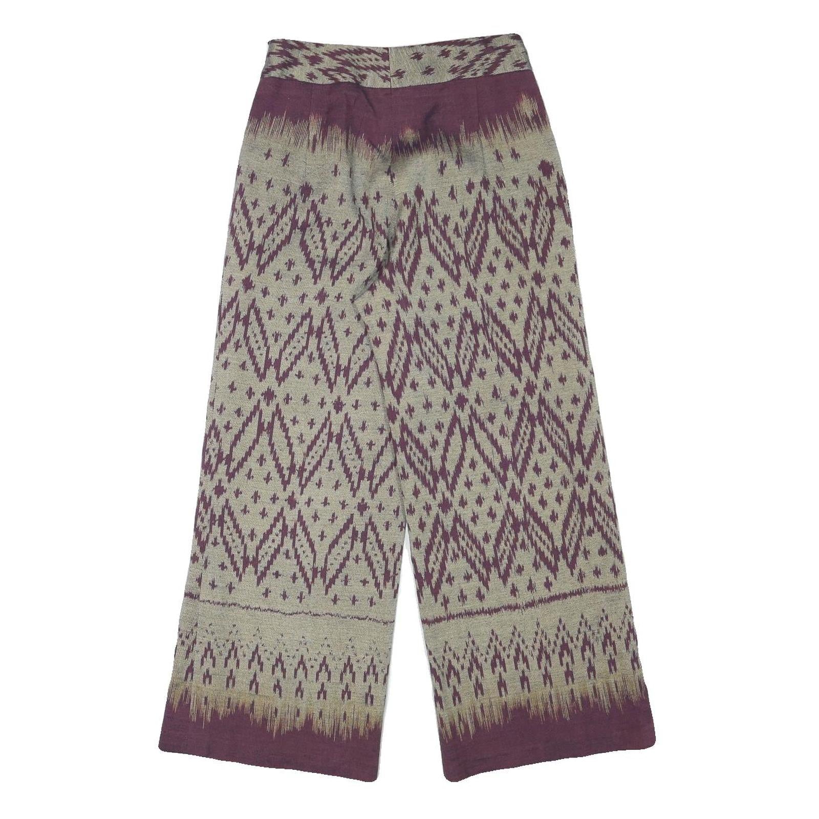 Womens Cotton Blend Beige & Purple Relaxed Wide-Leg Trousers W27 L26 Patterned