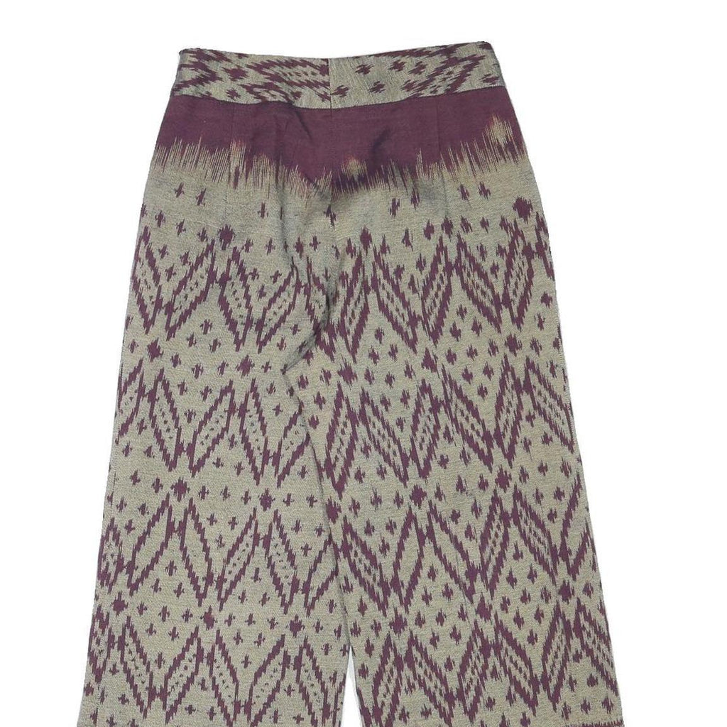 Womens Cotton Blend Beige & Purple Relaxed Wide-Leg Trousers W27 L26 Patterned