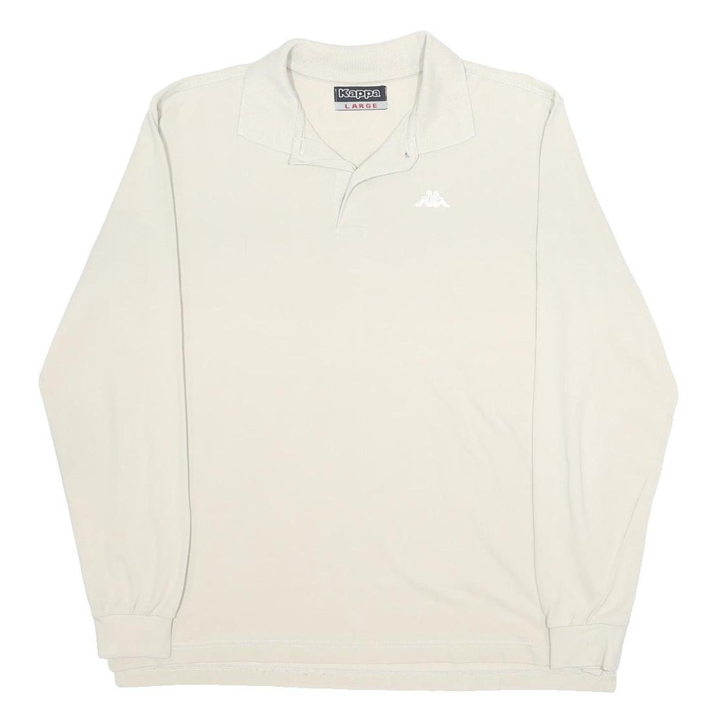 KAPPA Mens Cream Long Sleeve Plain Polo Shirt L Cotton Casual Sportswear
