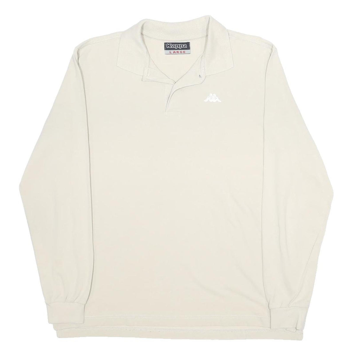 KAPPA Mens Cream Long Sleeve Plain Polo Shirt L Cotton Casual Sportswear