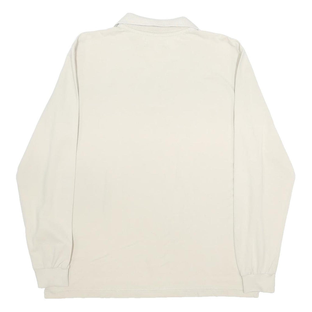KAPPA Mens Cream Long Sleeve Plain Polo Shirt L Cotton Casual Sportswear