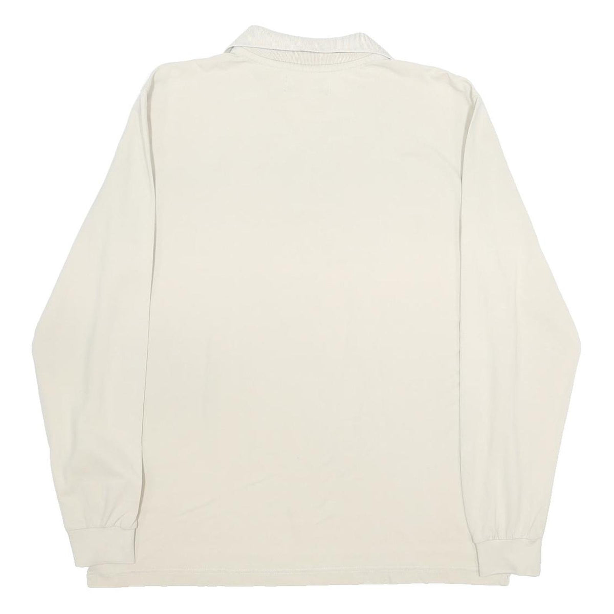 KAPPA Mens Cream Long Sleeve Plain Polo Shirt L Cotton Casual Sportswear