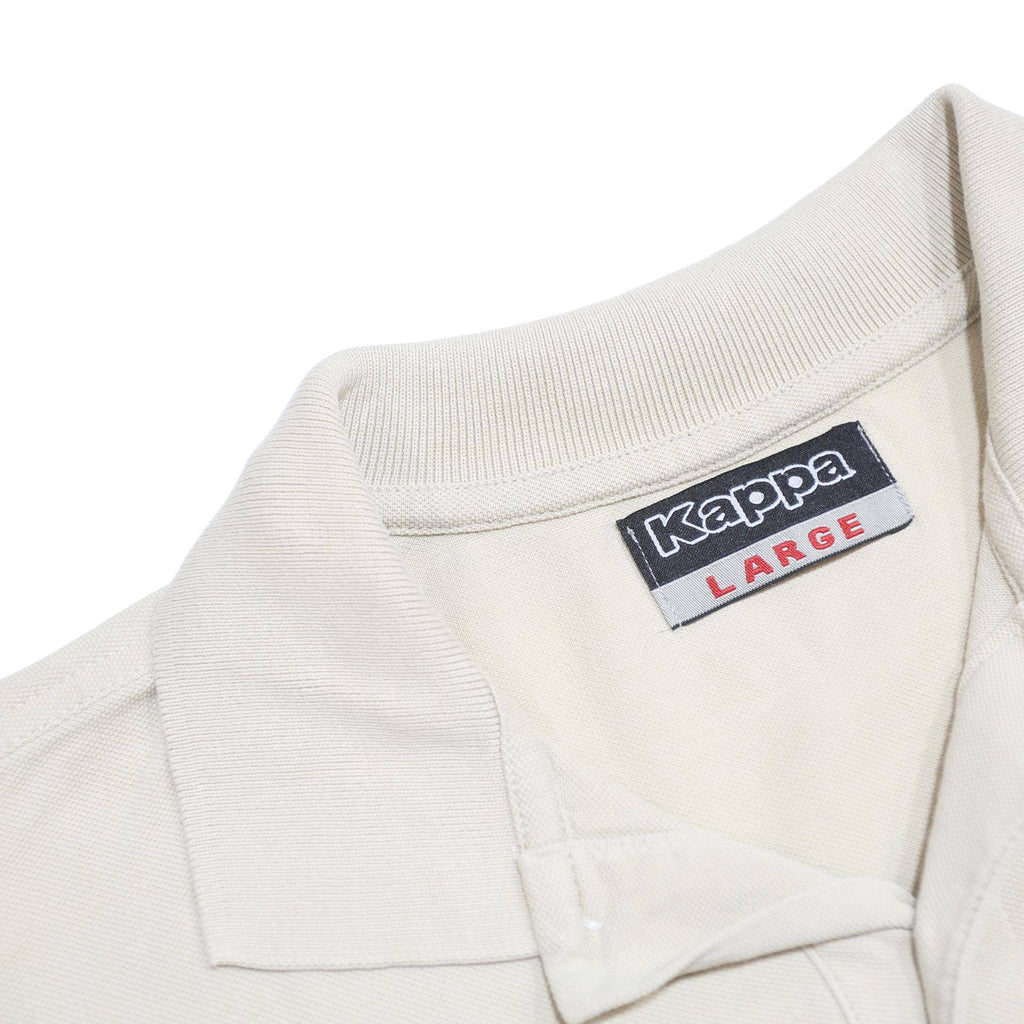 KAPPA Mens Cream Long Sleeve Plain Polo Shirt L Cotton Casual Sportswear
