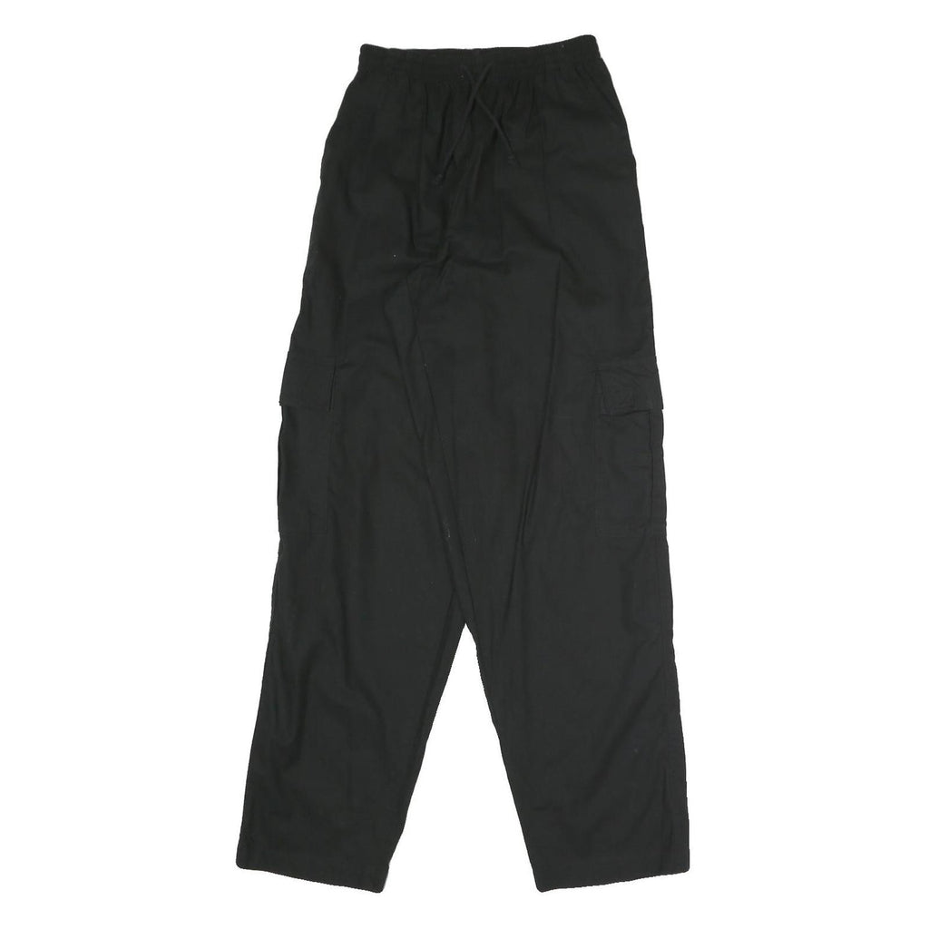 GREENVILLAGE Womens Cotton Blend Black Relaxed Drawstring Trousers W24 L32